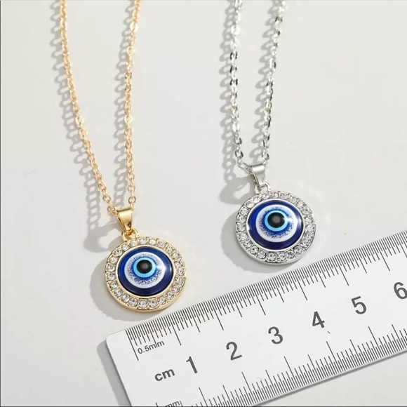 Gold Tone Round Evil Eye Necklaces 50cm - Picture 2 of 4